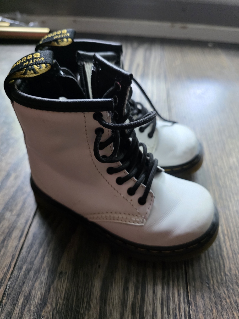 Dr. Martens Kids White and Black Lace-Up Combat Boots